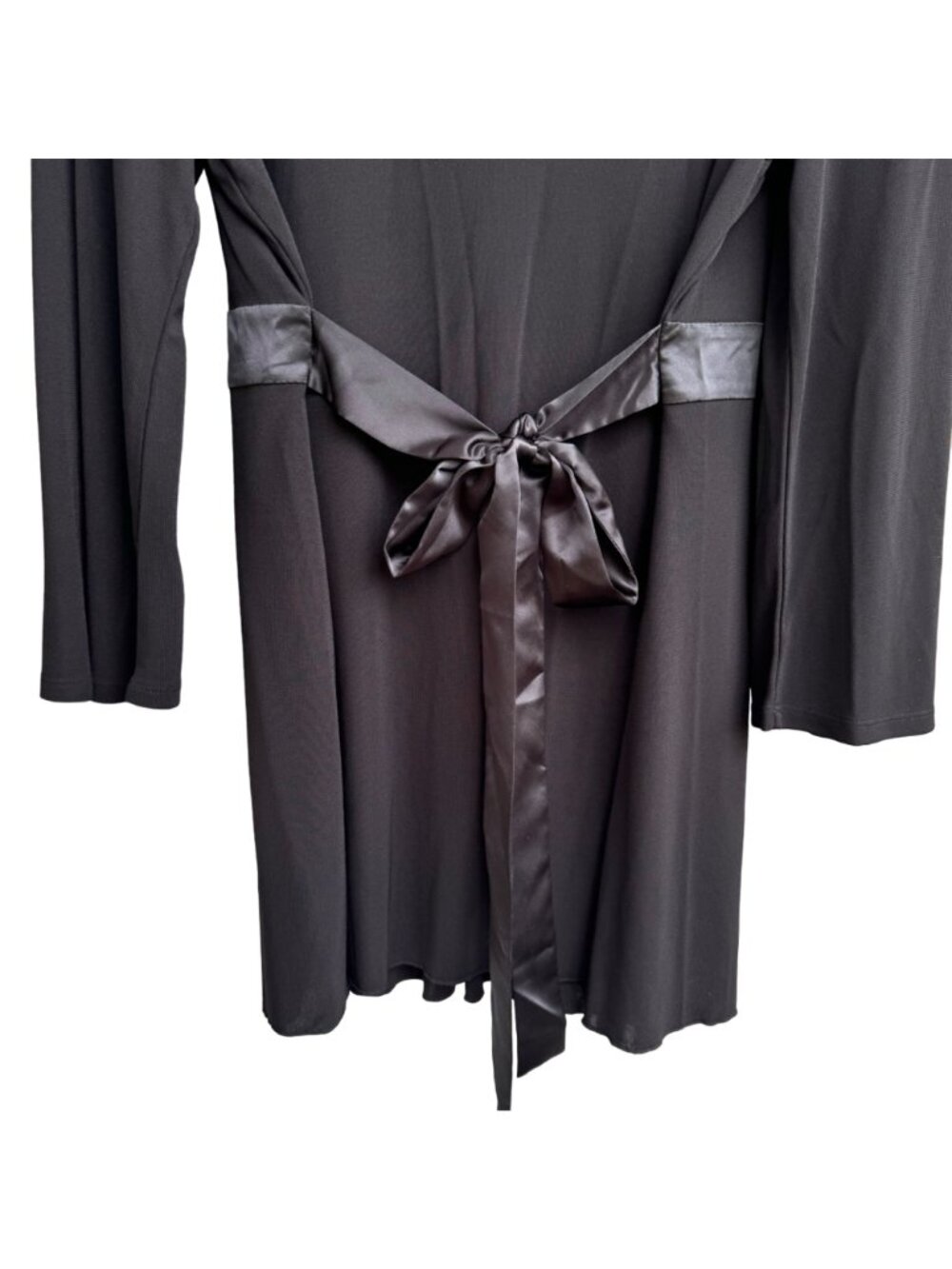 Talbots Black Tunic Top XL Long Sleeve Ribbon Belt & Pleated Deep Scoop Neck New - Picture 7 of 10